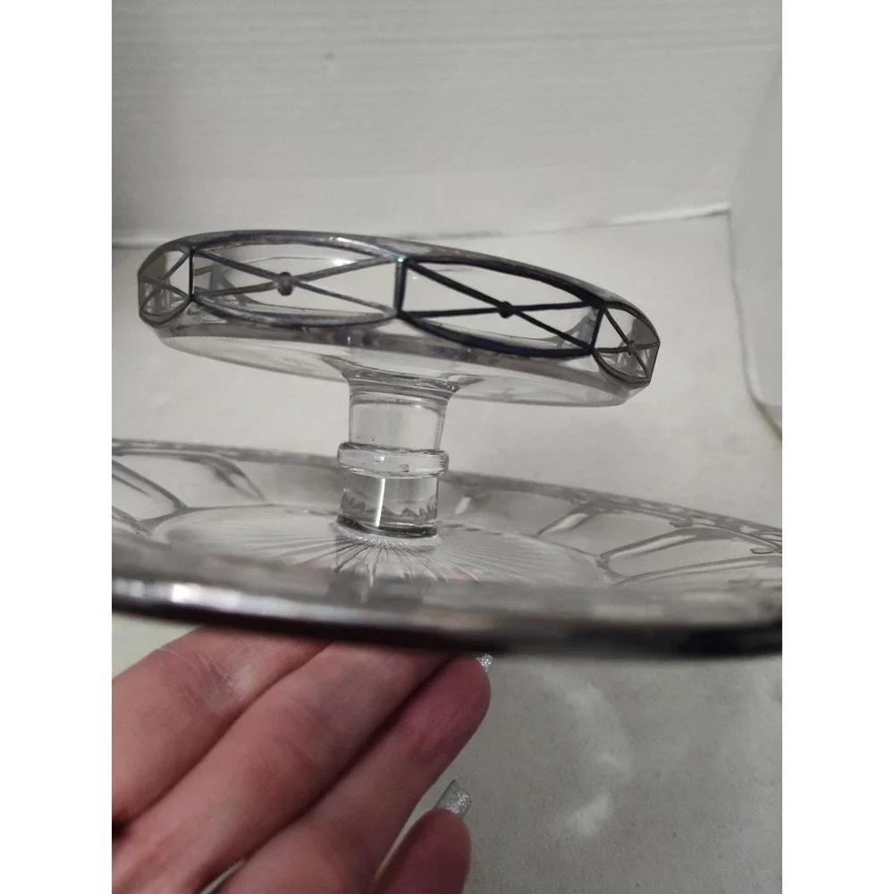 Sterling Silver Overlay Tiered Tray Cut Crystal Star Bottom Ornate Heisey Clear